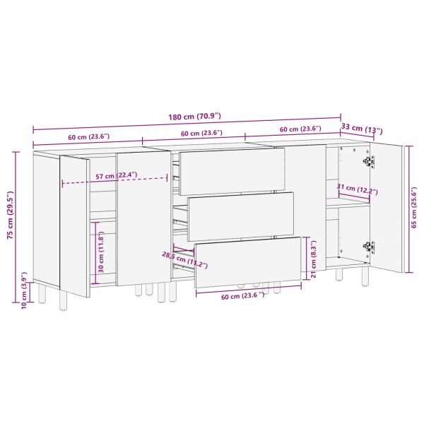 Sideboard Weiße gewaschene Oberfläche Massivholz Mango