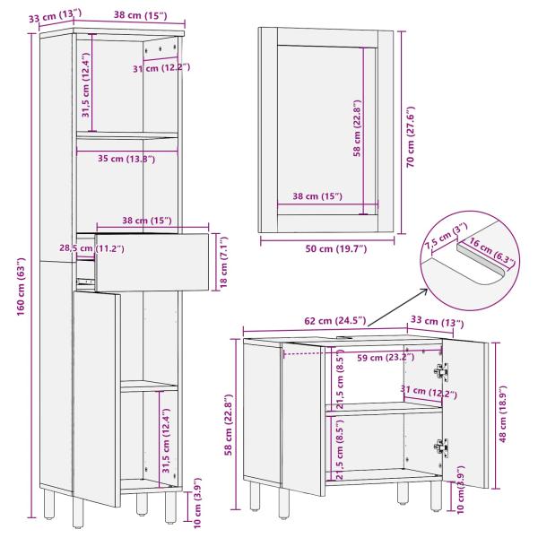 Badezimmer Sets 3 stk. Weiße gewaschene Oberfläche