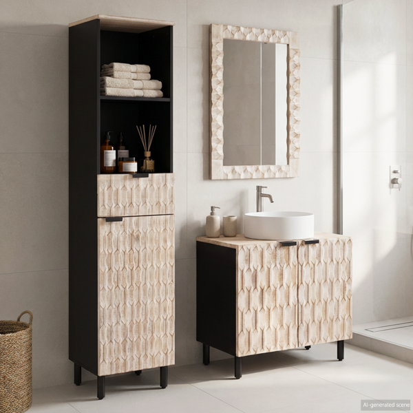 Badezimmer Sets 3 stk. Weiße gewaschene Oberfläche