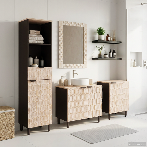 Badezimmer Sets Weiße gewaschene Oberfläche Massivholz Mango