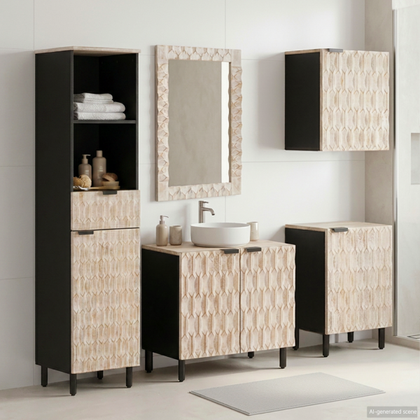 Badezimmer Sets Weiße gewaschene Oberfläche Massivholz Mango
