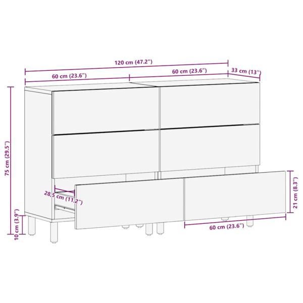 Sideboard Akazienbraune Oberfläche Massivholz Mango