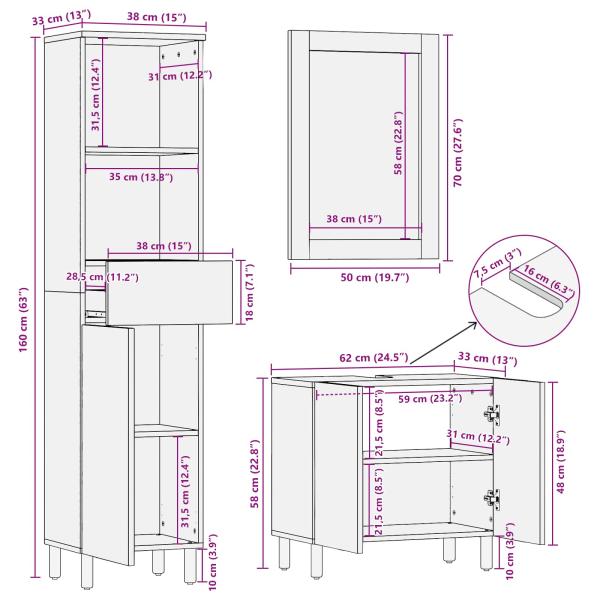 Badezimmer Sets mit Regal Akazie Braun Winish Massivholz Mango