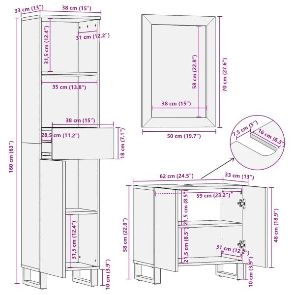 Badezimmer Sets mit Schubladen mit Regal Natur Massivholz Mango