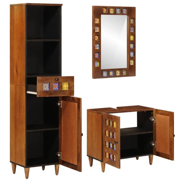 Badezimmermöbel-Set mit Regal 3 pcs Walnuss Massivholz Mango