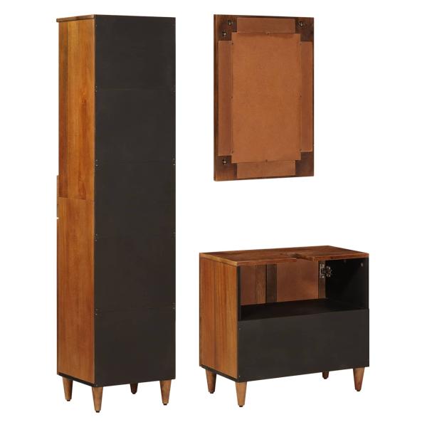 Badezimmermöbel-Set mit Regal 3 pcs Walnuss Massivholz Mango