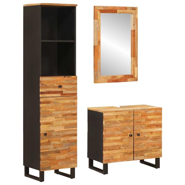ARDEBO.de - Badezimmer Sets mit Schubladen mit Regal Natur Massivholz Mango