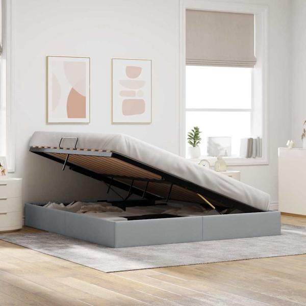 Aufbewahrungsbett mit Matratze Hellgrau 180 x 200 cm Stoff