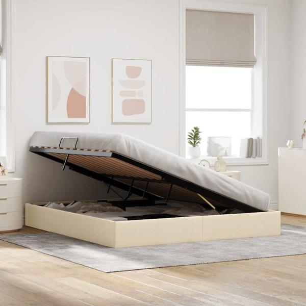 Aufbewahrungsbett mit Matratze Creme 180 x 200 cm Stoff