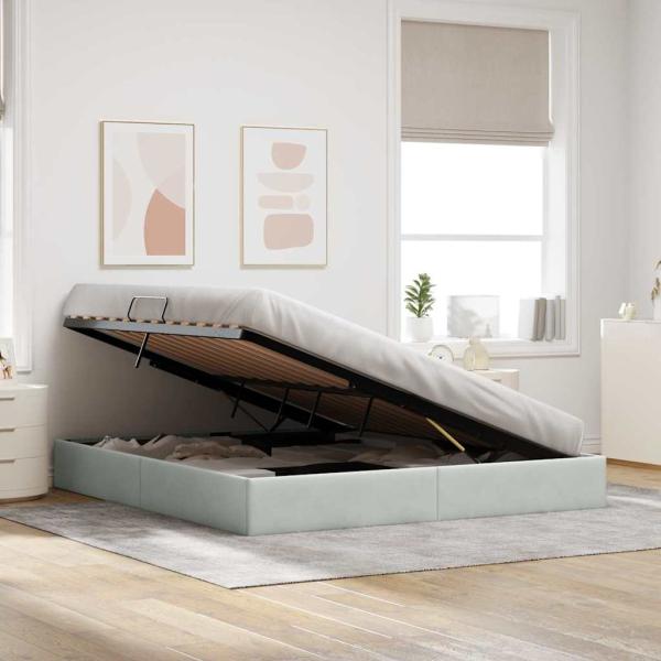 Aufbewahrungsbett mit Matratze Hellgrau 160 x 200 cm Samt
