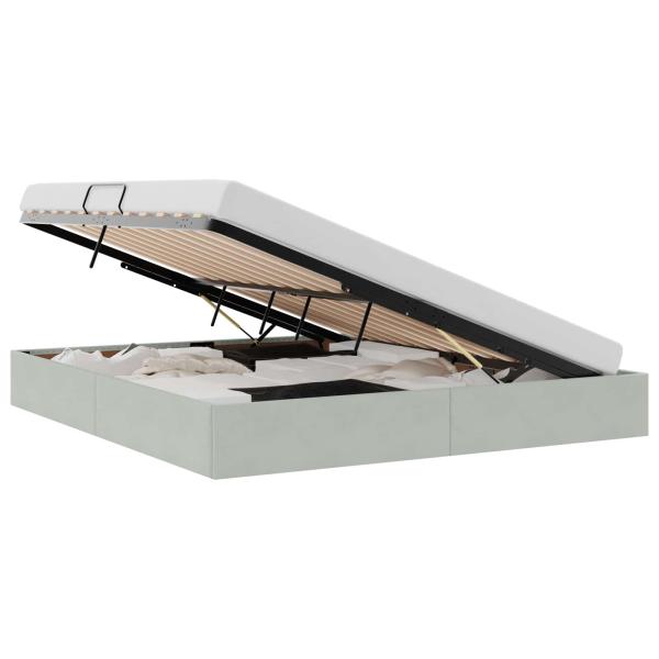 Aufbewahrungsbett mit Matratze Hellgrau 180 x 200 cm Samt