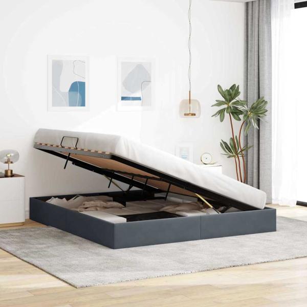 Aufbewahrungsbett mit Matratze Dunkelgrau 180 x 200 cm Samt