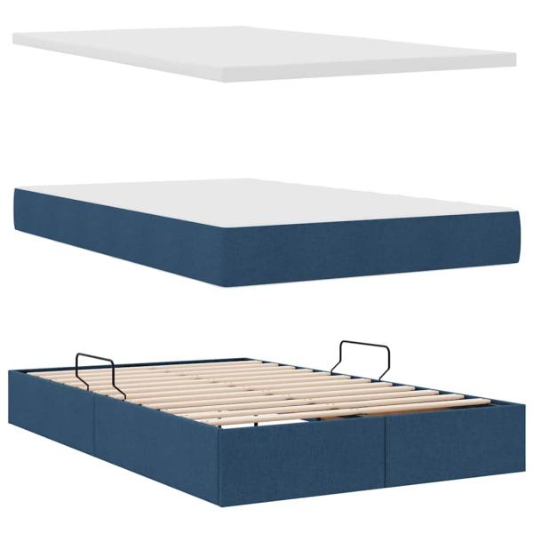 Aufbewahrungsbett mit Matratze Blau 120 x 200 cm Polyester