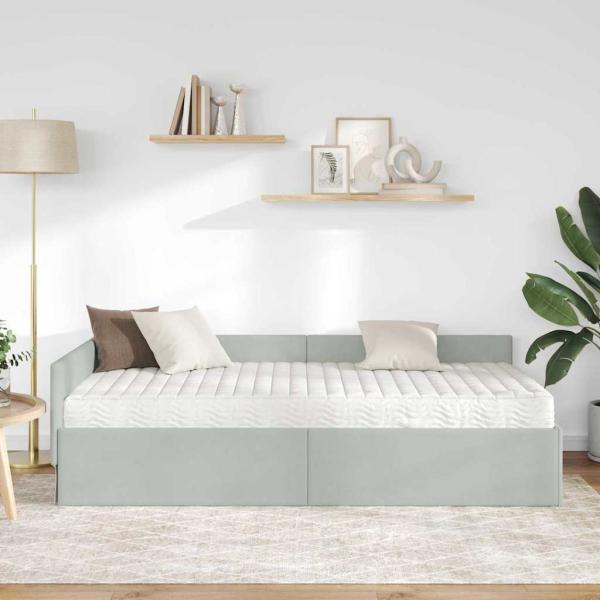 Eckbettgestell mit Matratze Sonstiges 2 pcs Hellgrau Samt
