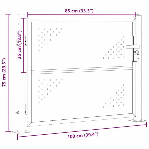Gartentor mit Schloss Silber 100 x 75 cm Edelstahl