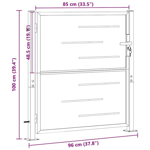 Gartentor mit Schloss Silber 96 x 100 cm Edelstahl