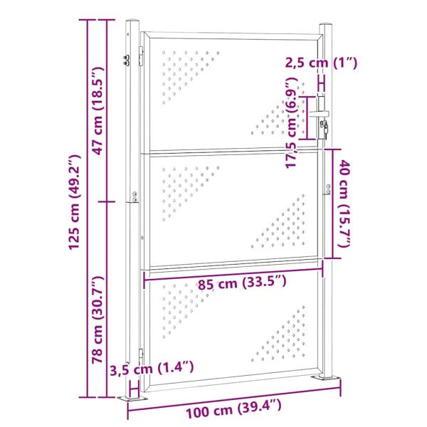 Gartentor mit Schloss Silber 100 x 125 cm Edelstahl
