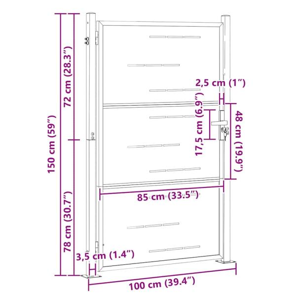 Gartentor mit Schloss Silber 100 x 150 cm Edelstahl