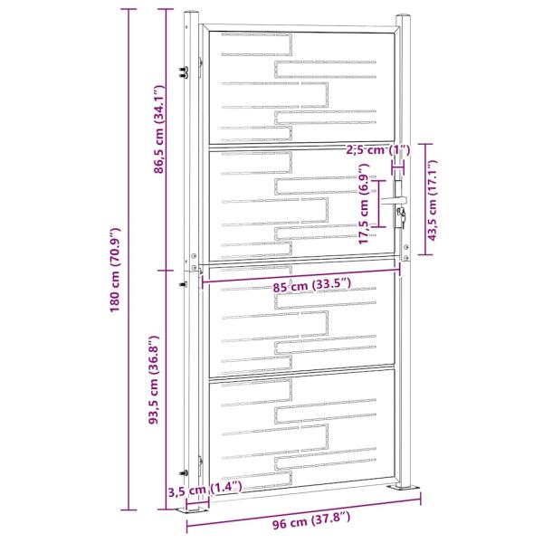 Gartentor mit Schloss Silber 96 x 180 cm Edelstahl