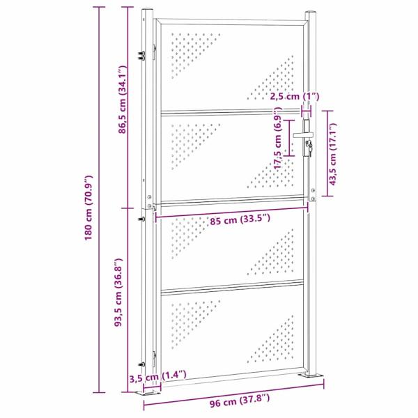Gartentor mit Schloss Silber 96 x 180 cm Edelstahl