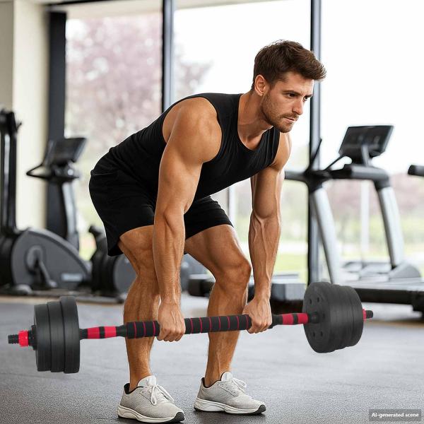 ARDEBO.de - 2-in-1 Hantelset Schwarz und Rot 121 x 19,5 x 19,5 cm