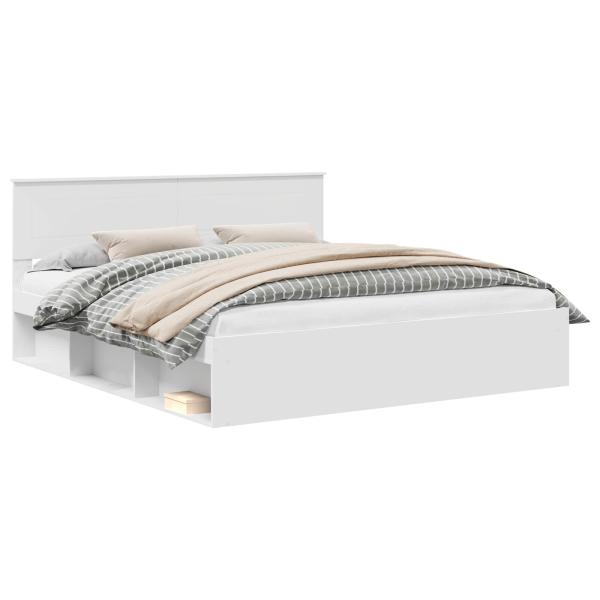 Bettrahmen mit Kopfteil Weiß 200 x 200 cm Holzwerkstoff