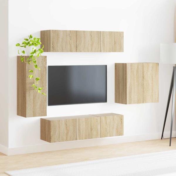 TV-Wandregal-Set 6 Stk. Sonoma-Eiche