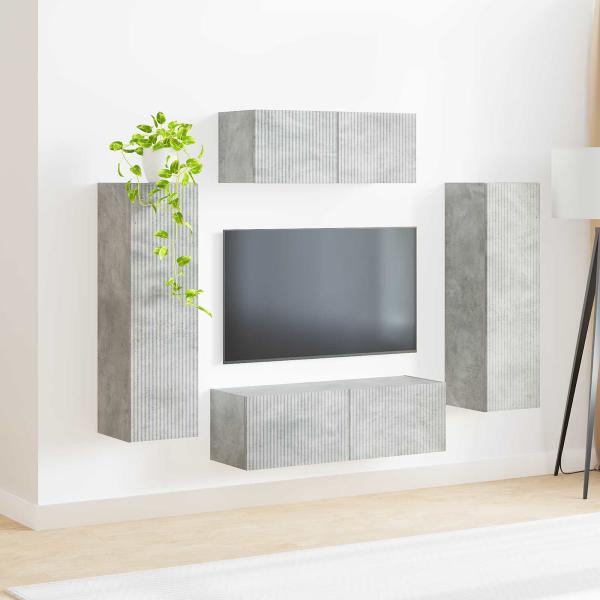 TV-Schrankset Wandmontiert 3 pcs Beton Grau Holzwerkstoff