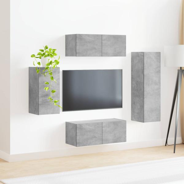 TV-Schrankset Wandmontiert 3 pcs Beton Grau Holzwerkstoff