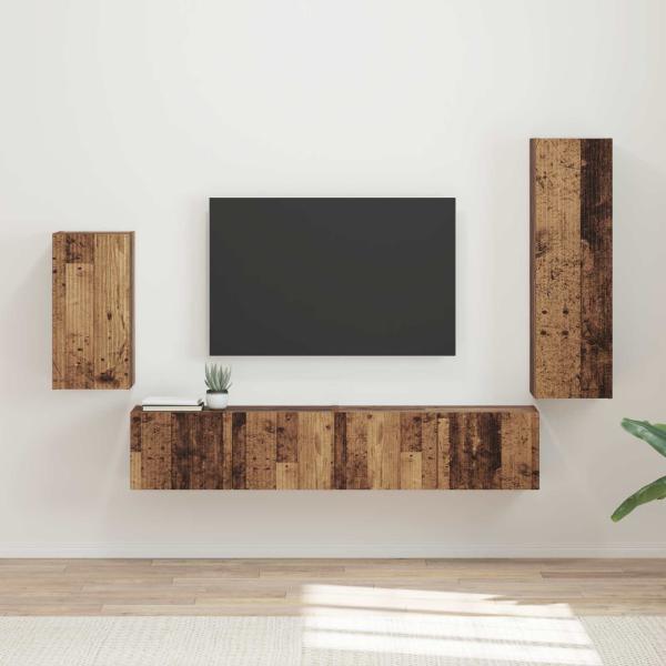 ARDEBO.de - TV-Schrankset Wandmontiert 3 pcs Altholz Holzwerkstoff