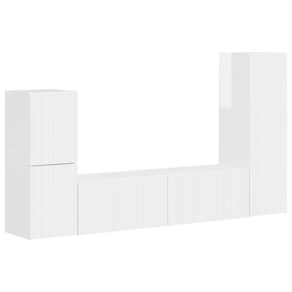 ARDEBO.de - TV-Schrankset Wandmontiert 4 pcs Hochglanz Weiß Holzwerkstoff