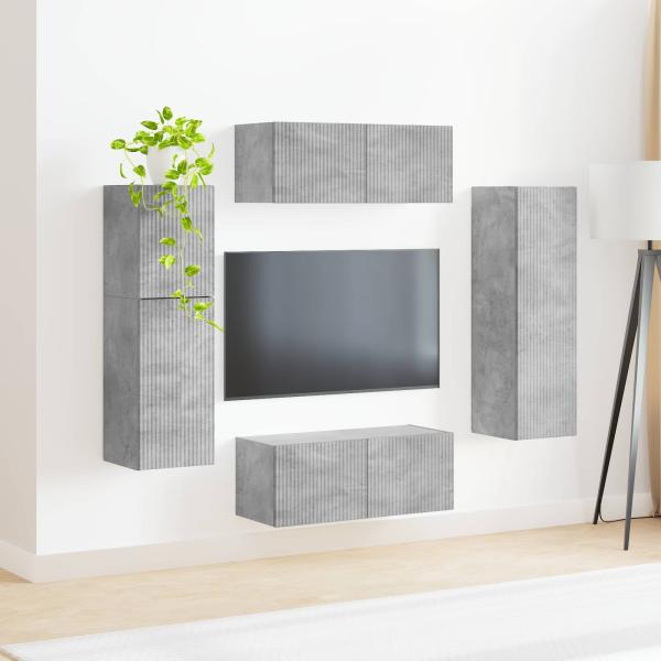 TV-Schrankset Wandmontiert 4 pcs Beton Grau Holzwerkstoff