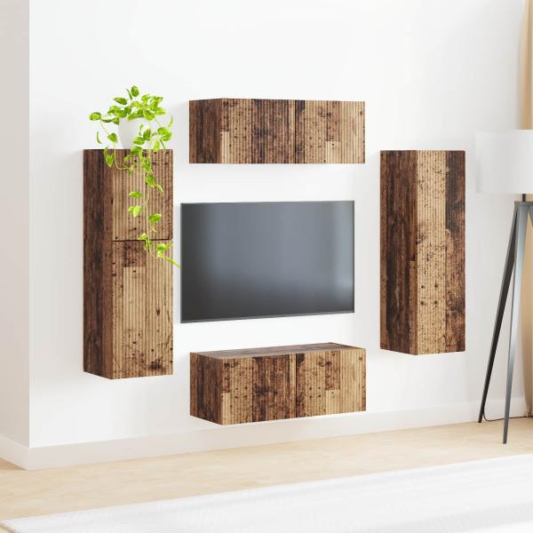TV-Schrankset Wandmontiert 4 pcs Altholz Holzwerkstoff