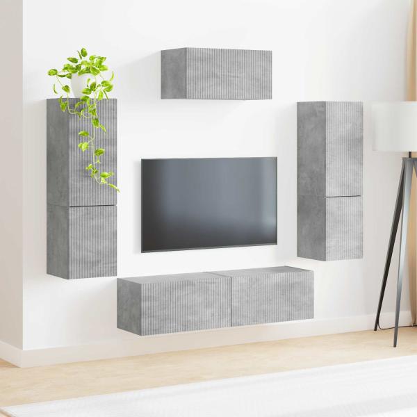 TV-Schrankset Wandmontiert 4 pcs Beton Grau Holzwerkstoff