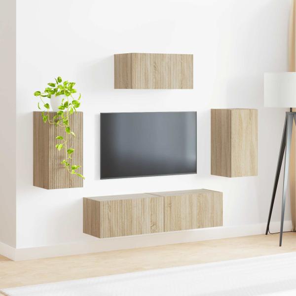TV-Schrankset Wandmontiert 3 pcs Sonoma-Eiche Holzwerkstoff