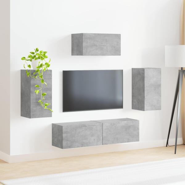 TV-Schrankset 5 stk. Betongrau Holzwerkstoff