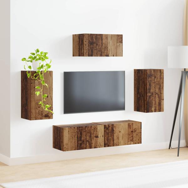 TV-Schrankset Wandmontiert 3 pcs Altholz Holzwerkstoff