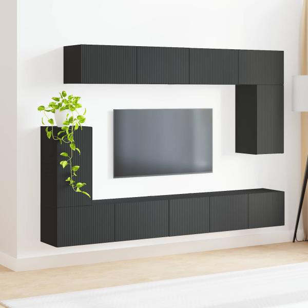 TV-Schrankset Wandmontiert 5 pcs Schwarz Holzwerkstoff