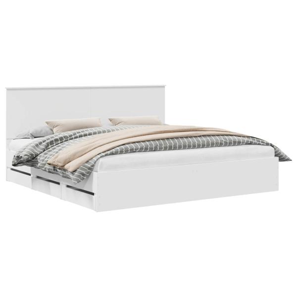 Bettrahmen mit Schubladen Weiß 200 x 200 cm Ingenieurs Holz