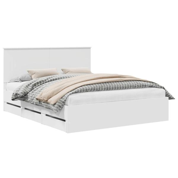 Bettrahmen mit Schubladen Weiß 160 x 200 cm Ingenieurs Holz