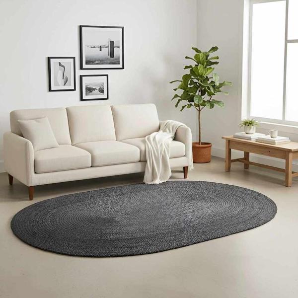 ARDEBO.de - Teppich Natürlich und Schwarz 300 x 300 cm Jute