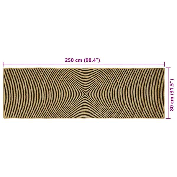 Teppich Natürlich und Schwarz 80 x 250 cm Jute