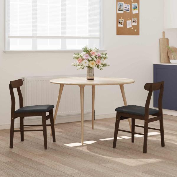 Esszimmerstuhl 2 pcs Hellbraun und Schwarz Massives Gummiholz