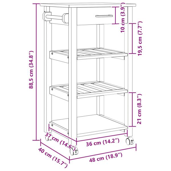 Küchentrolley Uni Schwarz 88,5 x 40 x 48 cm