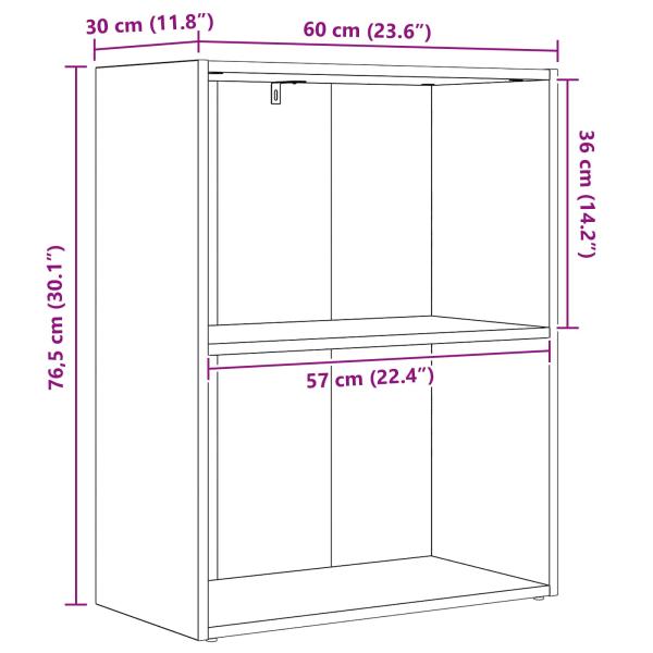 Bücherregal Schwarz Eichen-Optik 60 x 30 x 76.5 cm