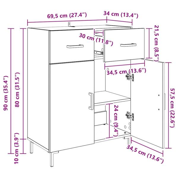 Sideboard Schwarz Eichen-Optik 69,5 x 34 x 90 cm Holzwerkstoff