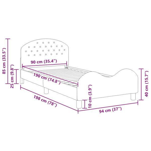 Kinderbettgestell mit Kopfteil Schwarz 90 x 190 cm Samt
