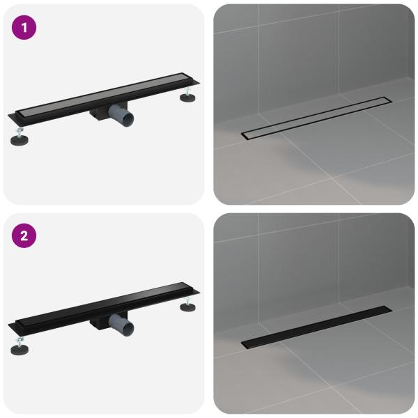 2 in 1 Duschabfluss Schwarz 70 cm Edelstahl 304