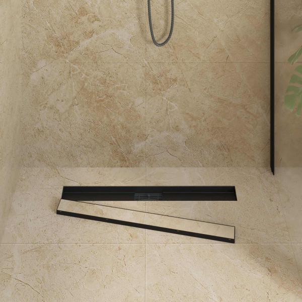 2 in 1 Duschabfluss Schwarz 70 cm Edelstahl 304