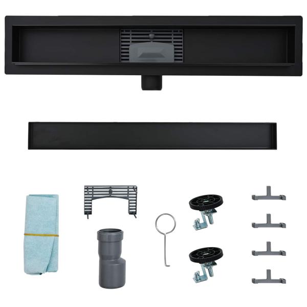 2 in 1 Duschabfluss Schwarz 80 cm Edelstahl 304
